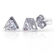 Thrilling Beauty: Sterling Silver and Trilliant Cut White CZ Diamond Solitaire Stud Earrings