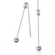 Captivating and Trendy: Sterling Silver with Bezel Set CZ Diamond Threader Style Drop Earrings 