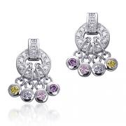 Exotic and Fashionable: Sterling Silver Circle Earrings with Sparkling Multicolored CZ Diamonds