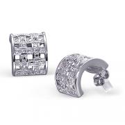 Intricate Beauty: Sterling Silver Semi-Hoop Weave Design Earrings with CZ Diamond