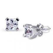 Elegant and Chic: Sterling Silver and Princess Cut CZ Diamond Solitaire Stud Earrings