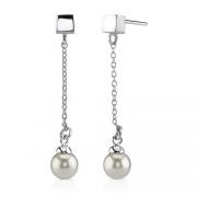 Coquettish Allure: Sterling Silver Bridal Style Linear Dangle Faux Pearl Earrings
