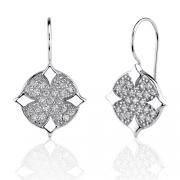 Hollywood Sparkle: Sterling Silver Celebrity Inspired Art Deco Style Shepherds Hook Drop Earrings with CZ Diamonds