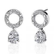 Captivating Glamour: Sterling Silver Bridal Style Circle Drop Earrings with Pear-shape CZ Diamonds