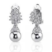 Gracious Elegance: Sterling Silver Art Deco Inspired Bridal Style Drop Earrings with Faux White Pearls and CZ Diamonds
