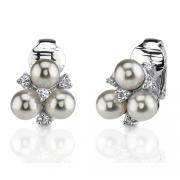 Demure and Petite: Sterling Silver Vintage Inspired Floral Motif Faux Pearl with Crystals Clip-on Earrings