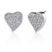 Sparkling Romance: Sterling Silver Bridal Style Heart Earrings with Pave CZ Diamonds