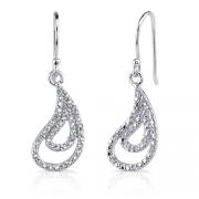 Captivating Style: Sterling Silver Celebrity Style Open-work Paisley Motif Fish-hook Earrings with CZ Diamonds