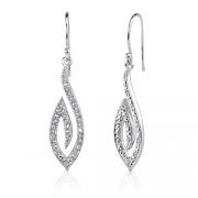 Chic Glamour: Sterling Silver Designer Inspired Teardrop Style Fish-hook Earrings with CZ Diamonds