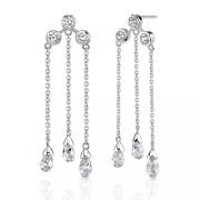 Scintillating Style: Sterling Silver Celebrity Inspired dangling style Post Earrings with CZ Briolette beads and CZ Diamonds