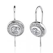 Ultra Chic: Sterling Silver Medallion Style French-wire Earrings with Bezel Set CZ Diamonds