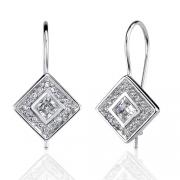 Dazzling Elegance: Sterling Silver Celebrity Style Diamond-shaped French-wire Earrings with CZ Diamonds