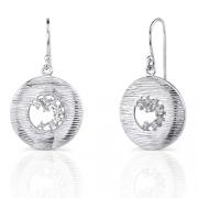 Moonlit Night Radiance: Sterling Silver Disc Style Textured Fishhook Earrings with CZ Diamonds
