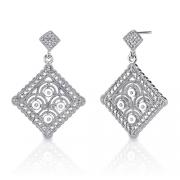 Vintage Fest: Sterling Silver Art Deco Inspired Filigree Lace motif Bridal Jewelry Post Earrings with CZ Diamonds