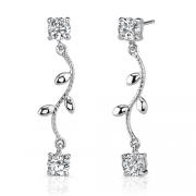 Naturally Chic: Sterling Silver Designer Inspired Dainty Leaf Motif Post Earrings with CZ Diamonds