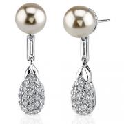 Lustrous and Dazzling: Sterling Silver Bridal Style Dangle CZ Diamond Earrings with Faux Pearls