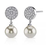Pageant Desire: Sterling Silver Celebrity style Bridal Jewelry CZ Diamond Disc Studs with Drop White Faux Pearls