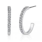 Sparkling Classic: Sterling Silver Designer Style Semi-Hoop Earrings with CZ Diamonds