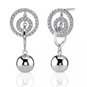 Dramatically Pretty: Sterling Silver Celebrity Style Linked Circle Bead Drop Earrings with CZ Diamonds