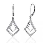 Dainty Style: Sterling Silver Celebrity style Double Diamond-shaped Dangle Earrings with CZ Diamonds