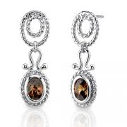 Earthy Elegance: Sterling Silver Celebrity Inspired Rope Design Dangle Post Earrings with Cognac Brown CZ