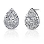 Sophisticated Brilliance: Sterling Silver Celebrity Style Teardrop Post Earrings with Pear-shape CZ Diamonds