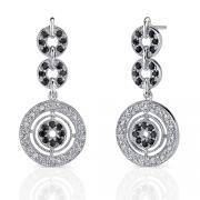 Ultra Elegant: Sterling Silver Celebrity Style Dangle post Earrings with Black Sapphire and CZ Diamonds