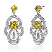 Cheery and Dramatic: Sterling Silver Celebrity Style Dangle Post Earrings with Summer Yellow CZ Diamonds