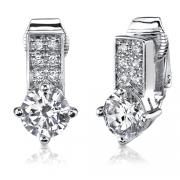 Sterling Silver Round Shape White Cubic Zirconia Clip On Earrings