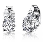 Sterling Silver Round Shape White Cubic Zirconia Clip On Earrings
