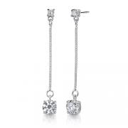 Flawless Sophistication: Sterling Silver Designer Inspired Linear Drop Earrings with CZ Diamonds