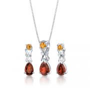 4.00 cts Round Citrine Pear Garnet Pendant Earrings in Sterling Silver 