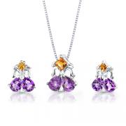 3.50 cts Princess Citrine Pear Amethyst Pendant Earrings in Sterling Silver 