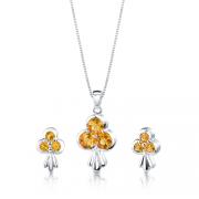 2.75 cts Round Cut Citrine Pendant Earrings in Sterling Silver 