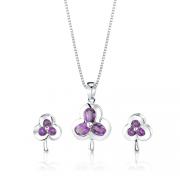 1.50 cts Oval & Round Cut Amethyst Pendant Earrings in Sterling Silver 