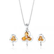 1.50 cts Oval & Round Cut Citrine Pendant Earrings in Sterling Silver 