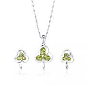 1.75 cts Oval & Round Cut Peridot Pendant Earrings in Sterling Silver 