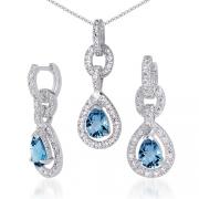 Alluring Design 6.00 carats Pear Checkerboard Shape London Blue Topaz Pendant Earrings Set in Sterling Silver