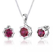 Exclusive Splendor: 9.50 carat Concave-Cut Snowflake Shape Ruby Pendant Earring Set in Sterling Silver
