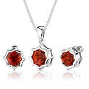 Exclusive Splendor: 10.25 carat Concave-Cut Snowflake Shape Padparadscha Sapphire Pendant Earring Set in Sterling Silver