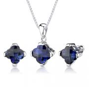 Classic Splendor: 10.50 carat Checkerboard Lily Cut Blue Sapphire Pendant Earring Set in Sterling Silver