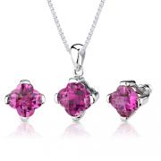 Classic Dream: 10.25 carat Checkerboard Lily Cut Pink Sapphire Pendant Earring Set in Sterling Silver