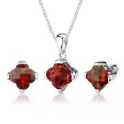Classic Desire: 10.25 carat Checkerboard Lily Cut Padparadscha Sapphire Pendant Earring Set in Sterling Silver