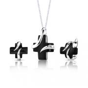 Inspired Celebration: Sterling Silver Celebrity Inspired Black Onyx Cross Pendant & Earrings Set