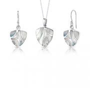 Serene Dawn: Sterling Silver with Mother of Pearl Pendant & Earrings Bridal Set