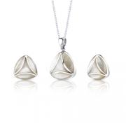 Chic Vintage: Sterling Silver with Mother of Pearl Vintage Style Triangular Pendant & Earrings Set
