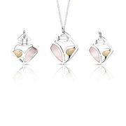 Spring Bric-a-brac: Sterling Silver with Pink/Yellow Mother of Pearl Pendant & Earrings Set