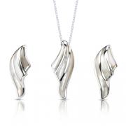 Simply Magical: Sterling Silver with White Mother of Pearl Wave Pendant & Earrings Set