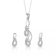 Classy pear design Sterling Silver Pendant Earrings Necklace Set with CZ Diamonds