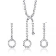 Brilliant Beauty: Sterling Silver Lariat Tennis Necklace Earrings Set with White CZ